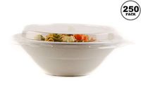 [250 PACK] 32oz Round Disposable Deep Bowls with Lids - Natural Sugarcane Bagasse, Bamboo Fibers, Sturdy Compostable, Eco Friendly, Environmental, Paper Plastic Bowl Alternative,Tree Free