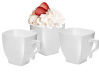 Kaya Collection - White Fancy Hard Plastic Coffee Cups - 8oz Square Tea Mugs with Handle - Disposable or Reusable, 8 count (Pack of 24)