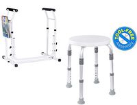 Vaunn Medical Bathroom Safety Bundle - Adjustable Toilet Rail and Shower Tub Stool