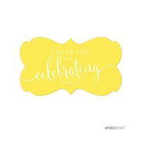 Andaz Press Fancy Frame Rectangular Label Stickers, Thank You for Celebrating with Us, Yellow, 36-Pack