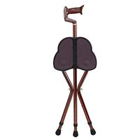 Tripod Walking Stick and Seat Folding Lightweight Adjustable Height Cane Seat Aluminium Portable Walking Chair Three Legged Travel Chair Stool, Brown
