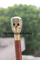Designer Brass Skull Handle with Walking Stick Cane 2 fold with Brass