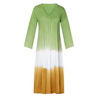 Casual Maxi Dress for Women, V Neck Patchwork Long Sleeve Print Long Dresses Tops Blouse