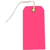 JAM PAPER Gift Tags with String - Medium - 4 3/4 x 2 3/8- Neon Pink - Bulk 100/Pack