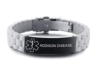 VNOX Addison Disease Medical Alert ID Grey Silicone Rubber Stainless Steel Adjust Bracelet Wristband for Men