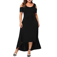 LIM&SHOP Women Plus Size Dresses Short Sleeve Cold Shoulder Casual T-Shirt Swing Dress Round Neck Cocktail Midi Dress