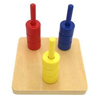 Ugthe Puzzles & Magic Cubes Wooden 3 Colors Ring Board Preschool Kids Early Educational Toy Teaching Aid Tool