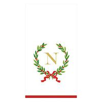 Caspari Christmas Laurel Wreath Paper Guest Towel Napkins in Letter N, 30 Napkins Included
