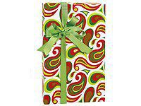 Trendy RED Green Christmas Paisley Gift Wrap Wrapping Paper - 16ft Roll