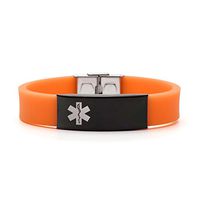 BAIYI Silicone Sports Medical Alert ID Bracelet Orange for Women and Girls 5-8in (Free Engraving)