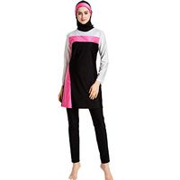 Gojendy Women's Classical Spliced Two Pieces Swimsuit for Muslim Loosen Long Sleeves with Cap Bathing Suit (M, Black)