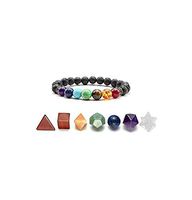 Creative Art 7 Chakra Lava Reiki Stones Beads Bracelet. Solids Sacred Geometry Set. Kabbalah Merkaba Star Lava Stone Chakra Bracelet Set for Meditation Reiki Healing.