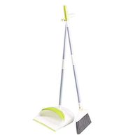 MIJOGO Broom and Dustpan Set, Super Long Handle Lobby Broom Self-Cleaning with Dust Pan Teeth Dirt Cleaning for Home Kitchen Use,A