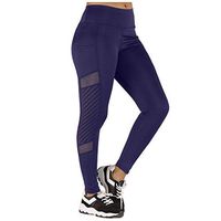 SADUORHAPPY Sexy Women's Stretchy Patchwork Thigh Mesh Trouser Yoga Pants Soft High Waist Leggings Skinny Fitness Pants Blue