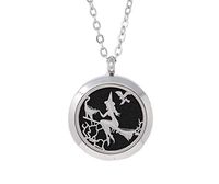 Aromatherapy Essential Oil Diffuser Stainless Steel Silver Magnetic Locket Pendant 2 sizes Chain Necklace, Refill Pads & Diffuser Bracelet in a gift bag & Free Ebook (Witch)