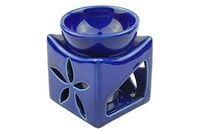 Tom Barrington Aromatherapy Oil Warmer, Essential Oils, Porcelain Decoration, Lotus Flower Design, Royal Blue