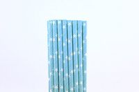 Light Blue with White Star Paper Straws (25)