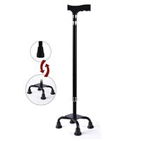 QULONG Adult Auxiliary Crutches with LED Light, Four-Legged Non-Slip Walking Stick for Seniors, Multifunctional Retractable Walking Stick,A