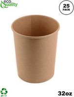 32 oz Disposable Kraft Paper Soup Containers [25 PACK] - Quart Ice Cream Containers, Frozen Yogurt Cups, Restaurant, Microwavable, Take out, Food Storage, Recyclable