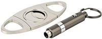 Mantello Cigar Gift Set - Cigar Cutter Stainless Steel Guillotine Double Cut Blade - Cigar Punch Keychain Gunmetal