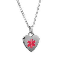 My Identity Doctor Custom Engraved Medical Alert Necklace, 316L Steel - Red