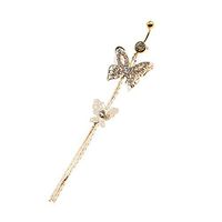 Women Fashion Stainless Steel Crystal Belly Button Ring Navel Beauty Womans Party Trendy Styling Style Cute Nice Stylish Decoration | Color - Dual Butterfly