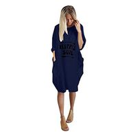 Womens Plus Size Loose Tops Dress Crew Neck Casual Long Sleeve Pocket Dress Hippie Baggy Party Club Beach (Blue, XXXXXL)