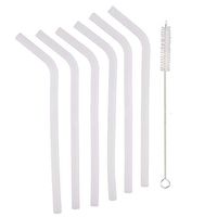 Reusable Clear Silicone Straws, Long Curved Smoothie Drinking Straws with Cleaning Brushes for 30 oz Tumblers RTIC/Yeti, Flexible, BPA Free, No Rubber