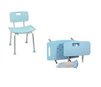 Bath Bench Seat w/Back Blue Color Height Adjustable 300 LB Rated & Non Slip Feet