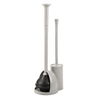 mDesign Modern Slim Compact Freestanding Plastic Toilet Bowl Brush Cleaner and Plunger Combo Set Kit with Holder Caddy for Bathroom Storage and Organization - Covered Lid Brush - Light Gray