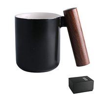 Bowl Ceramic Wooden Handle Coffee Cup Dish, Mug teapot Cup Milkshake Cup, with Cover with Handle Anti-hot, Black Gray Beige Fyxd Hotel tableware home noodles boiled fish soup bowl ( Color : Black 3 )