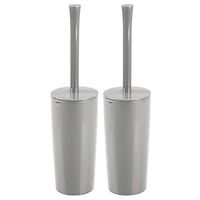 mDesign Slim Compact Plastic Toilet Bowl Brush and Holder for Bathroom Storage - Sturdy, Deep Cleaning - 2 Pack - Gray
