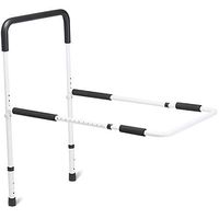 Duro-Med DMI Bed Rail with Adjustable Handle Height and Tool Free Assembly, White and Black