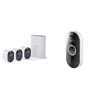 Arlo Ultra - 4K UHD Wire-Free Security 3 Camera System | Indoor/Outdoor Security Cameras with Color Night Vision, 180° View, 2-way Audio, Spotlight, Siren | Works with Alexa | w/ Arlo Doorbell