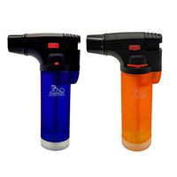 LUBINSKI 2 Pcs Cigar Lighter Windproof Butane Big Single Torch Jet Blue Flame Cigarette Lighter for Cigar Cooking BBQ Topsense (Blue+Orange)