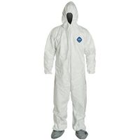 DuPont TY122S-XL-EACH Disposable Elastic Wrist, Bootie and Hood Tyvek Coverall Suit 1414, X-Large, White