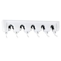 OUNONA Mop Broom Holder Wall Mounted Storage Rack with 5 Ball Slots and 6 Hooks for Closet Rakes Broom Garden Garage Tool Storage (White)