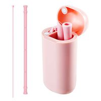 Rnker Reusable Silicone Collapsible Straws Portable Drinking Straw with Carrying Case and Cleaning Brush for Cold Beverage, Coffee and Smoothie (Pink)