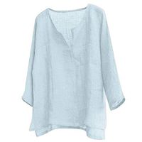 Xia&Han Men's Solid Color Tops V Neck Shirts Breathable Comfy Long Sleeve Blouse Loose Tee Casual Pullover Light Blue