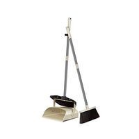 Liitrton Broom and Dustpan Set with Long Handle Lobby Floor Upright Stand up Dustpan Broom Set for Office Kitchen Room (Khaki)
