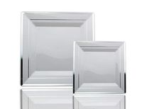 Exquisite 60-Pack premium disposable plastic plates, heavyweight square plastic plates: 30 x 10.25 Inch. Dinner Plates & 30 7.5 Inch. Salad/Dessert plates (Silver Reflective Rim)