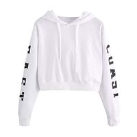 HNTDG Womens Letters Printed Long Sleeve Hoodie Sweatshirt Pullover Crop Top Sweatshirt White
