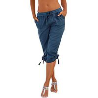 CCatyam Pants for Women Men, Yoga Trouser Shorts Pockets Solid Elastic Waist Bottoms Sexy Fashion Blue