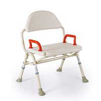 Bath Stool White Senior Bathing Chair Bathroom Shower Stool Disabled Height Adjustable Bath Stool with ABS Red Armrests and Oversized Non-Slip Mat