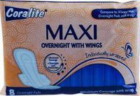 Coralite Overnight Maxi Pad with Wings 8ct - Bulk case of 24