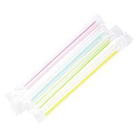 Karat C9002s 7.5" Boba Straws, Poly-Wrapped, Diagonal Cut, Assorted Striped Colors (Case of 2000)