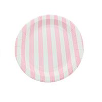 Youmewell Disposable Round Paper Party Plates Pink Striped 9 Inch 24 Count