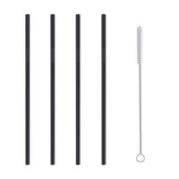 Stainless Steel Straw Set - Alisy Straight Reusable Drinking Straws Metal Stainless Steel Eco-Friendly 10.5in (Black)