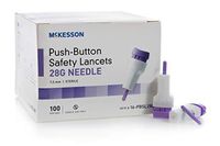 McKesson Push-Button Safety Lancets, 100 Count, 28G Silicone-Coated Micro Needle, Delivers Accurate and Painless Blood Sampling at The Touch of a Button - Single Use (Pack of 1)