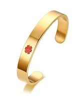 Personalized Custom Engraving Stainless Steel Medical Alert ID Open Cuff Bangle Bracelets for Men Women,Gold